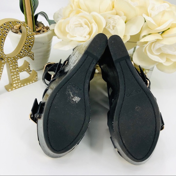 Aldo Leather Strap Buckle Wedges Heels - Picture 6 of 7